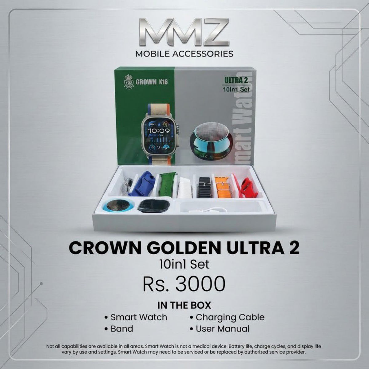 CROWN GOLDEN ULTRA 2 Smart Watch 10-in-1 Set