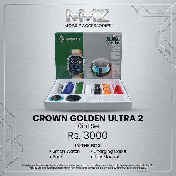 CROWN GOLDEN ULTRA 2 Smart Watch 10-in-1 Set